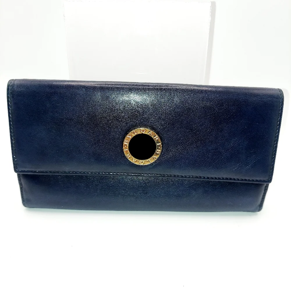Bvlgari Black Lambskin Leather Long Wallet